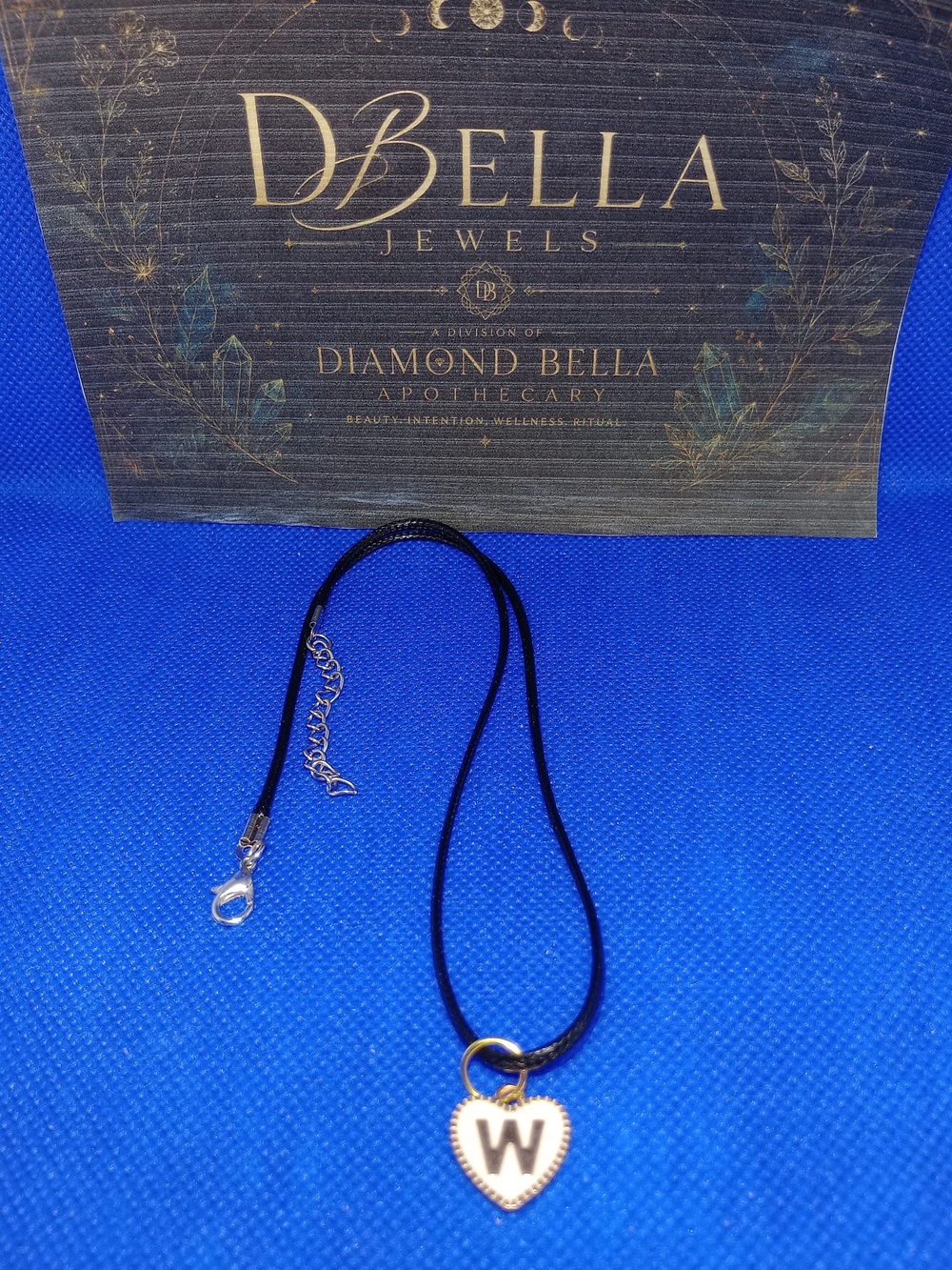 Gold Heart W Pendant Necklace - Black Cord